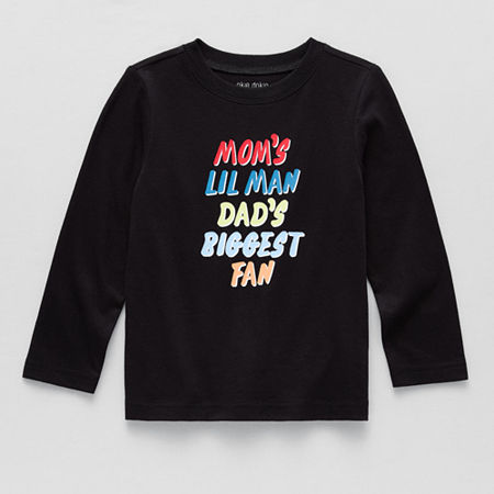 Okie Dokie Toddler & Little Boys Crew Neck Long Sleeve Regular Fit Graphic T-Shirt, 12 Months, Black