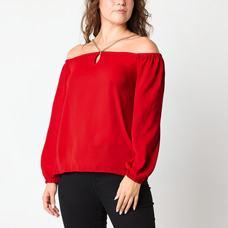 Bold Elements Womens Straight Neck Long Sleeve Blouse, Petite X-small, Red