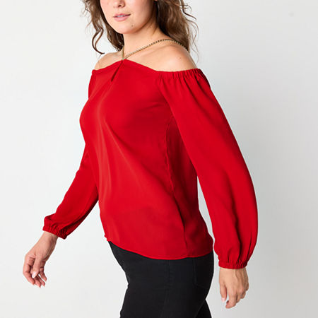 Bold Elements Womens Straight Neck Long Sleeve Blouse, Petite X-small, Red