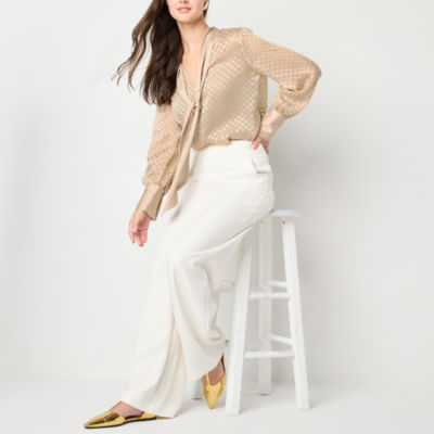 Blouse Worthington Femme Taille S - Beige, Col Y, Manches Courtes - Bon état
