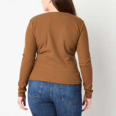a.n.a Ribbed Womens Long Sleeve Wrap Shirt