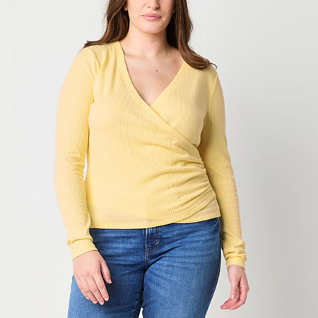 a.n.a Womens Long Sleeve Wrap Shirt, Petite X-small, Yellow