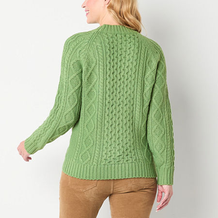 St. John's Bay Womens Mock Neck Long Sleeve Holiday Pullover Sweater, Petite Xx-large, Green