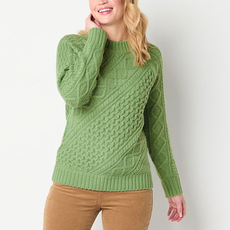 St. John's Bay Womens Mock Neck Long Sleeve Holiday Pullover Sweater, Petite Xx-large, Green