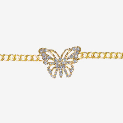 JS Jessica Simpson Gold Tone Glass 7.5 Inch Curb Butterfly Link Bracelet