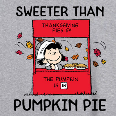 Juniors Peanuts Lucy Sweeter Than Pumpkin Pie Tee Womens Crew Neck Short Sleeve Graphic T-Shirt