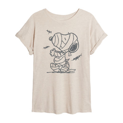 Juniors Mummy Snoopy Womens Crew Neck Short Sleeve Peanuts Graphic T-Shirt