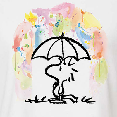 Juniors Umbrella Woodstock Cropped Tee Womens Crew Neck Long Sleeve Peanuts Graphic T-Shirt