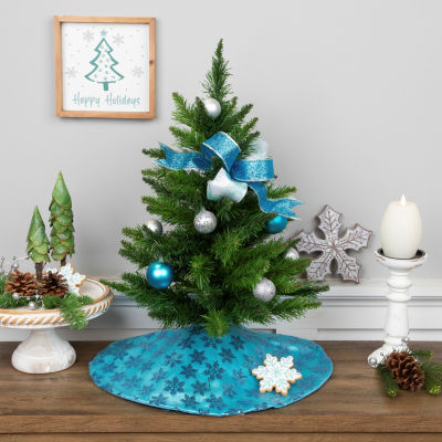 20'' Blue Sequin Snowflake Pattern Mini Christmas Tree Skirt