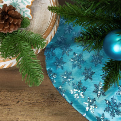 20'' Blue Sequin Snowflake Pattern Mini Christmas Tree Skirt