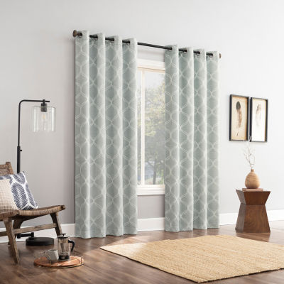 Sun Zero Tikal Woven Ogee Grommet Top Light-Filtering Single Curtain Panel