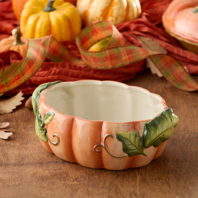 Certified International Harvest Fields Ceramic 3-D Pumpkin Shallow Serving Bowl