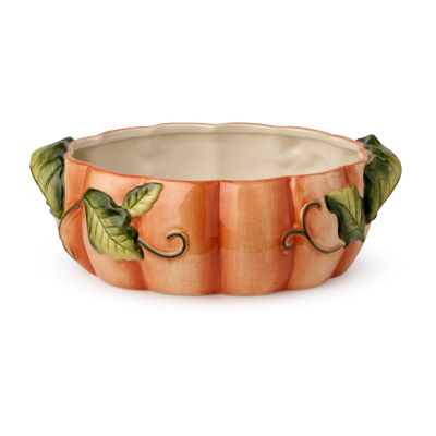 Certified International Harvest Fields Ceramic 3-D Pumpkin Shallow Serving Bowl
