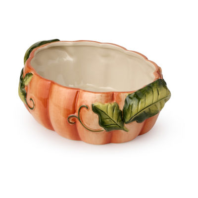 Certified International Harvest Fields Ceramic 3-D Pumpkin Shallow Serving Bowl
