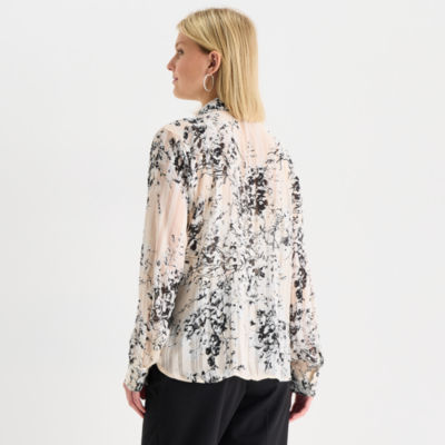 by&by Womens Juniors Long Sleeve Regular Fit Button-Down Shirt