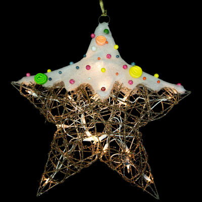 17'' Lighted Champagne Gold Candy Covered Star Christmas Window Decoration