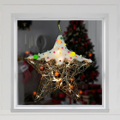 17'' Lighted Champagne Gold Candy Covered Star Christmas Window Decoration