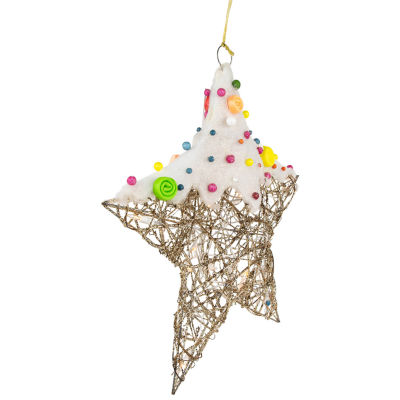 17'' Lighted Champagne Gold Candy Covered Star Christmas Window Decoration