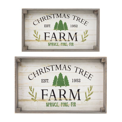 Northlight 21" Gray And White Farm Fresh Trees Wooden Tray Hanging 2-pc. Wall Sign
