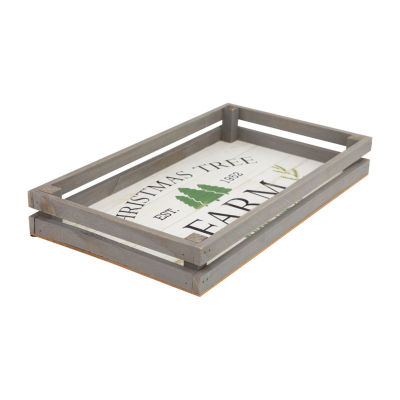 Northlight 21" Gray And White Farm Fresh Trees Wooden Tray Hanging 2-pc. Wall Sign