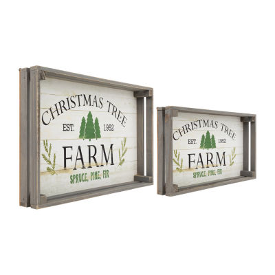 Northlight 21" Gray And White Farm Fresh Trees Wooden Tray Hanging 2-pc. Wall Sign