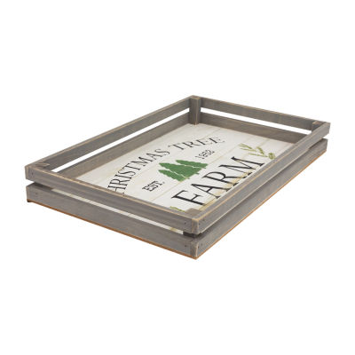 Northlight 21" Gray And White Farm Fresh Trees Wooden Tray Hanging 2-pc. Wall Sign