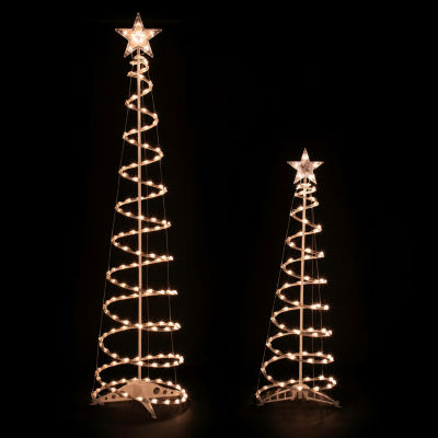 Northlight Set Of 2 Clear Outdoor Spiral Cone Trees Christmas Yard Art