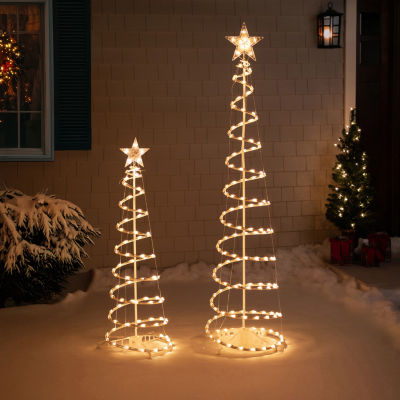 Northlight Set Of 2 Clear Outdoor Spiral Cone Trees Christmas Yard Art