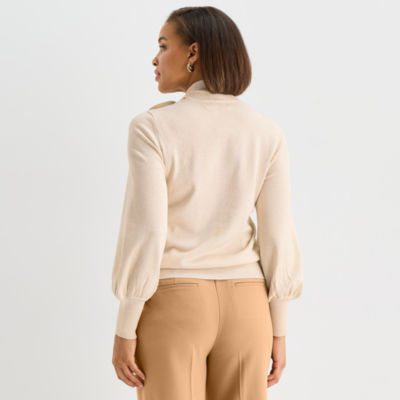 Liz Claiborne Womens Split Tie Neck Long Sleeve Pullover Sweater
