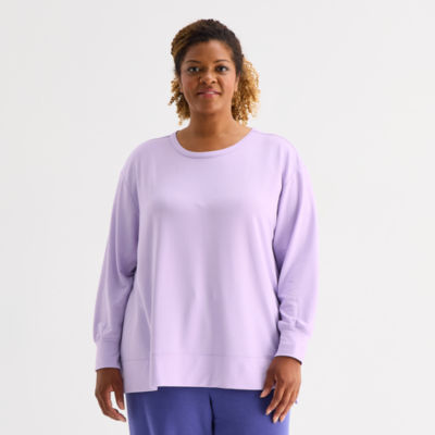 Xersion Womens Soft French Terry Crew Neck Long Sleeve Sweatshirt Plus