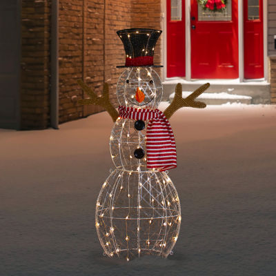 Northlight 48in Led Lighted Snowman With Top Hat And Red Scarf Christmas Yard Art