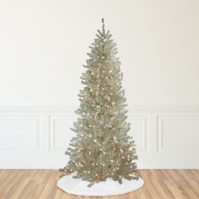 Northlight Metallic Sheer Champagne Artificial Tinsel Clear Lights 9 Foot Pre-Lit Christmas Tree