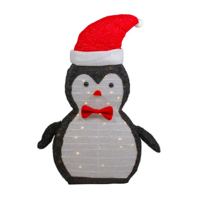 Northlight 28in Led Lighted Tinsel Penguin In Santa Hat Christmas Yard Art