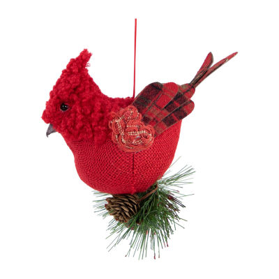 5'' Red Burlap Cardinal with Pine Needles and Berries Christmas Ornament