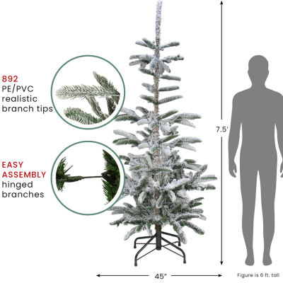 Northlight Slim Flocked Nordmann Fir 7 1/2 Foot Fir Christmas Tree