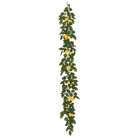 Vickerman 6' Green And Yellow Salal Leaf Lemon Garland Featuring 52 Branches With 14 Lemons, One Size, Green