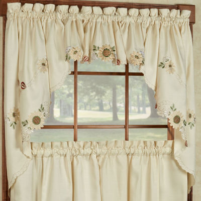 Sweet Home Collection Sunflower Cream Embroidered Rod Pocket Valance