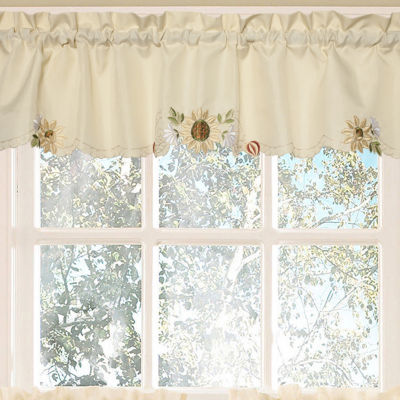 Sweet Home Collection Sunflower Cream Embroidered Rod Pocket Valance