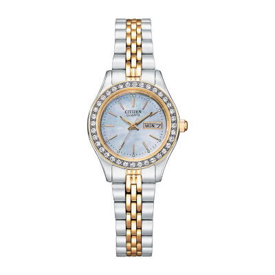 Citizen Quartz Womens Crystal Accent Two Tone Stainless Steel