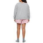 Ambrielle Womens Plus Long Sleeve V-Neck 3-pc. Shorts Pajama Set