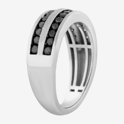 Mens 1 CT. T.W. Natural Black Diamond 10K White Gold Wedding Band