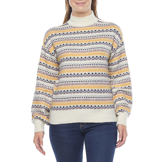 St. John's Bay Womens Mock Neck Long Sleeve Jacquard Pullover Sweater ...