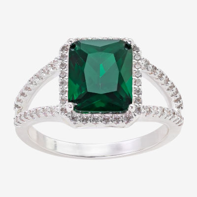 Sparkle Allure Womens Green Cubic Zirconia Pure Silver Over Brass Rectangular Cocktail Ring