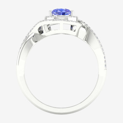 Womens Genuine Purple Tanzanite & 1/4 CT. T.W. Mined White Diamond 10K Gold Halo Cocktail Ring