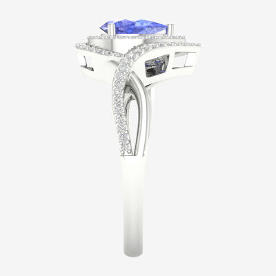 Womens Genuine Purple Tanzanite & 1/4 CT. T.W. Mined White Diamond 10K Gold Halo Cocktail Ring