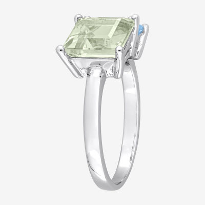 Womens Genuine Green Quartz Sterling Silver Cocktail Ring