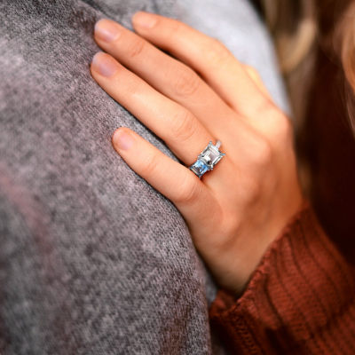 Womens Genuine Green Quartz Sterling Silver Cocktail Ring