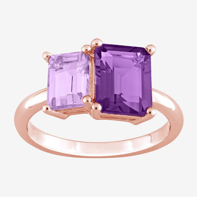 Womens Genuine Purple Amethyst 10K Rose Gold Over Silver Cocktail Ring