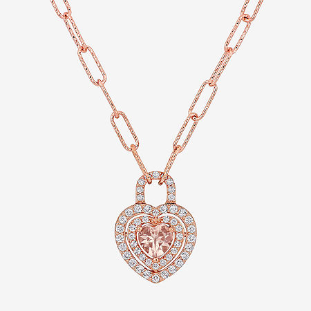 Womens Genuine Pink Morganite 18K Rose Gold Over Silver Heart Paperclip 17 Inch Pendant Necklace, One Size