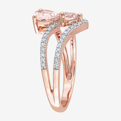 Womens Genuine Pink Sapphire 10K Rose Gold Heart Cocktail Ring